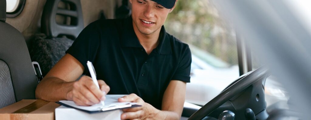 WHG Glasgow Delivery driver signing for parcel